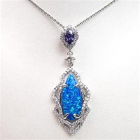 Silver Pendant with Inlay Created Opal, White and Tanzanite CZ