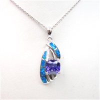 Silver Pendant with Created Opal and Tanzanite CZ