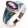 Silver Ring with Inlay Created Opal and Amethyst CZ