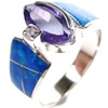 Silver Ring with Inlay Created Opal and Tanzanite CZ