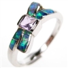 Silver Ring with Inlay Created Opal and Amethyst CZ