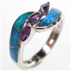 Silver Ring with Inlay Created Opal and Amethyst CZ