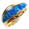 Silver Ring (Gold Plated) with Inlay Created Opal