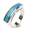 Silver Ring with Inlay Created Opal