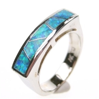 Silver Ring with Inlay Created Opal