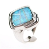 Silver Ring with Inlay Created Opal