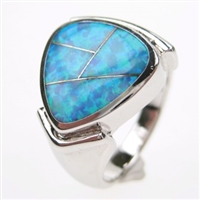 Silver Ring with Inlay Created Opal