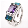 Silver Ring with Inlay Created Opal and Amethyst CZ