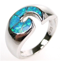 Silver Ring with Inlay Created Opal
