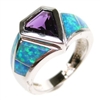 Silver Ring with Inlay Created Opal and Amethyst CZ