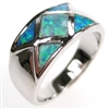 Silver Ring with Inlay Created Opal
