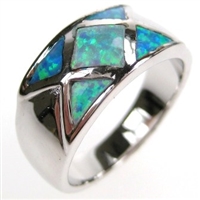 Silver Ring with Inlay Created Opal