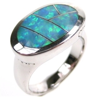 Silver Ring with Inlay Created Opal