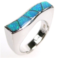 Silver Ring with Inlay Created Opal