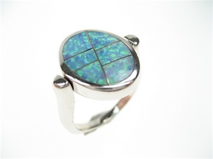 Silver Ring w/ Inlay Created Opal