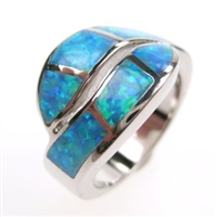 Silver Ring with Inlay Created Opal