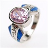 Silver Ring w/ Inlay Created Opal & Pink CZ