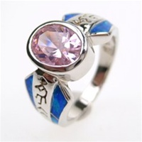 Silver Ring w/ Inlay Created Opal & Pink CZ