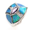Silver Ring w/ Inlay Created Opal & White & Amethyst CZ
