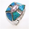 Silver Ring w/ Inlay Created Opal & White & Pink CZ