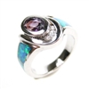 Silver Ring with Inlay Created Opal, White and Amethyst CZ