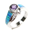 Silver Ring with Inlay Created Opal, White and Amethyst CZ