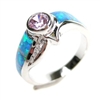 Silver Ring with Inlay Created Opal, White and Pink CZ