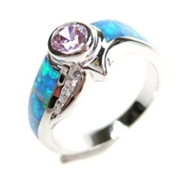 Silver Ring with Inlay Created Opal, White and Pink CZ