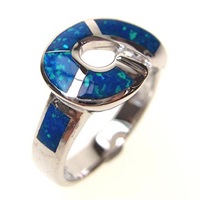 Silver Ring with Inlay Created Opal