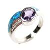 Silver Ring with Inlay Created Opal, White and Amethyst CZ