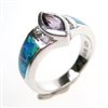 Silver Ring with Inlay Created Opal, White and Amethyst CZ