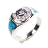 Silver Ring with Inlay Created Opal, White and Amethyst CZ