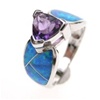 Silver Ring w/ Inlay Created Opal, White & Amethyst CZ