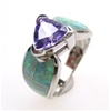 Silver Ring w/ Inlay Created Opal, White & Tanzanite CZ