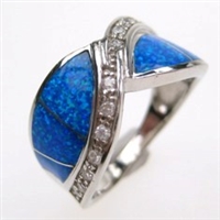Silver Ring with Inlay Created Opal & White CZ