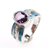 Silver Ring with Inlay Created Opal, White and Amethyst CZ