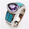 Silver Ring with Inlay Created Opal and Amethyst CZ