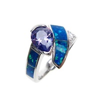 Silver Ring w/ Created Opal & Tanzanite CZ
