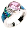 Silver Ring (Rhodium Plated) w/ Inlay Created Opal, White & Pink CZ