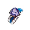 Silver Ring with Inlay Created Opal and Tanzanite CZ