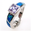 Silver Ring with Inlay Created Opal and Tanzanite CZ