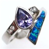 Silver Ring W/ Inlay Created Opal, White & Tanzanite CZ.