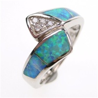 Silver Ring w/ Inlay Created Opal & White CZ