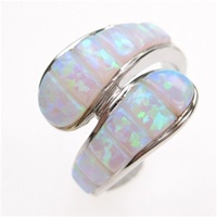 Silver Ring w/ Inlay Created Opal