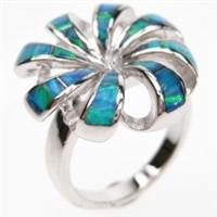 Silver Ring with Inlay Created Opal