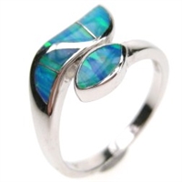 Silver Ring with Inlay Created Opal