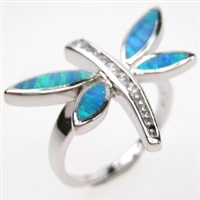 Silver Ring with Inlay Created Opal and White CZ