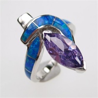Silver Ring w/ Inlay Created Opal & Tanzanite CZ