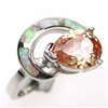 Silver Ring w/ Inlay Created Opal & Dark Champagne CZ
