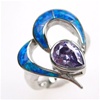 Silver Ring w/ Inlay Created Opal & Tanzanite CZ